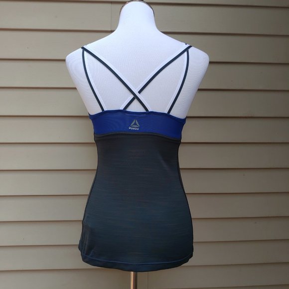 🔴SOLD🔴 Reebok Activchill Fitness Tank Top Black Blue Print Gym Yoga Workout - Picture 7 of 16